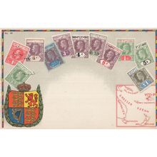 Fiji Stamp Postal History Map Heraldry Shield Antique Postcard