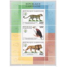 Gabon 2000 Bloc Animaux Protégés Faune Panthere rapaces birds of prey Lion