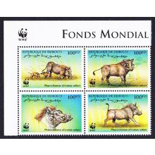 Djibouti WWF Eritrean Warthog 4v Corner block of 4 WWF Logo 2000 MNH