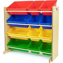 Humble Crew, Natural/Primary Kids' Toy Storage Organizer with 12 Plastic Bins, 3
