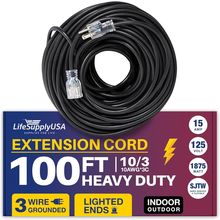 100Ft Outdoor/Indoor Extension Cord 10/3 Gauge Ultra Heavy Duty 3 Prong SJTW, Wa