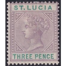 St Lucia 1886 3d Dull Mauve and Green Die I