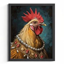 King Rooster Painting Royal Cock Portrait Vintage Renaissance Animal Wall Art (1