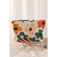 White Floral Print Corduroy Minimalist Storage Bag