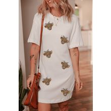 White Cute Heifer Patched Crewneck Shift T Shirt Dress