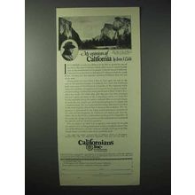 1923 California Tourism Ad - Opinion by Irvin S. Cobb