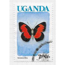 UGANDA 1991 BUTTERFLIES LADIES MAID BLUE COUNTRY 200/- IMPRINT DATE 1991 USED