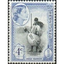 Swaziland 1961 4c Black & Deep Bright Blue Mounted Mint MM SG 82 stamp warrior