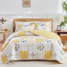 Joyreap 3 Pieces Patchwork Quilt Set California King, 102X114 Inches- Yellow N W