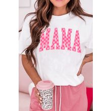 White Checkered MAMA Letter Graphic T Shirt