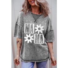 Philippine Gray MAMA Daisy Flower Graphic Mineral Wash Drop Shoulder Vintage Tee