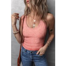 Fushia Solid Color Textured U Neck Slim Tank Top