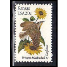 1968 20c Birds/Flowers of Kansas Fine MNH Dry Gum V1353 (14)