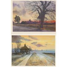 Lincoln From Wragby Road Washingborough 2x Painting Postcard s