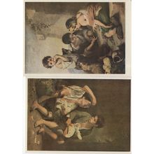 Murillo Dice Throwers Melon & Grape Eaters Rare 2x Painting Postcard