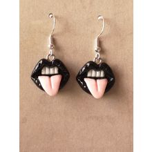 Tongue, Black Lipstick, Punk/Emo Acrylic Silver Plated Earrings, Horror/Gothic,