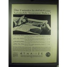 1931 Aetna Automobile Insurance Ad - Take 2 Minutes