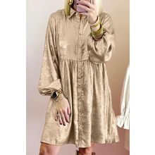 Apricot Metallic Sheen Puff Sleeve Button Up Mini Shirt Dress