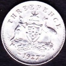 1927 Australia 1 Threepence Silver Coin