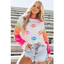 Pink GAME DAY Rugby Football Graphic Color Block Sleeve Top