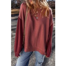 Mineral Red Two Tone Patchwork Drop Shoulder Pullover Sweatshirt