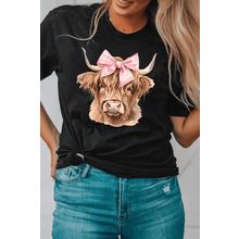Black Bow Cow Head Graphic Western Fashion T Shirt