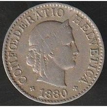 1880 B Switzerland 5 Rappen Coin