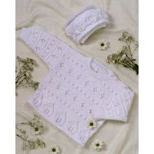 Wildflowers Baby Knitting Pattern Jumper + Puff Bonnet Hat Pure White 8ply 3m-4y