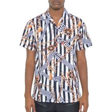 Mens Gold Chain Status Print Button Down Shirt