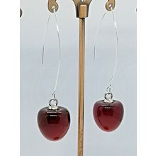 Cherry On A Marquise Ear Wire Silver Plated Earrings