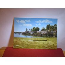 MALAY FISHERMEN, RIVERINE KAMPONG, HOUSES ON STILTS, SINGAPORE unused postcard =