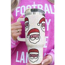 White Christmas Santa Claus Diamond Thermos Cup with Straw