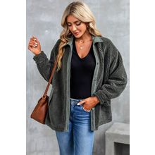 Gray Corduroy Trim Elbow Patch Sherpa Jacket