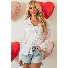 White Love Heart Print Drop Shoulder Puff Sleeve Shirt