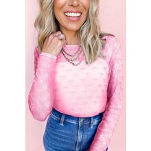 Pink Mesh Bow Pattern Long Sleeve Top