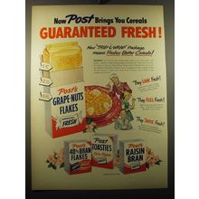 1950 Post's Cereal Ad - Grape Nuts Flakes, 40% Bran Flakes, Toasties