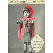 Vintage Doll Knitting Pattern Doll Red Riding Hood Vyella #2054 9 Piece Set Doll
