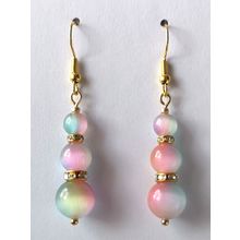Blue And Pink Cats Eye Glass Beaded Rhinestone Earrings Gold Plated Hooks