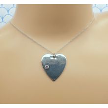 Vintage 925 Solid Sterling Silver and Amethyst Large Heart Pendant Necklace