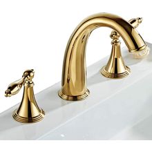 Beelee Gold Solid Brass Widespread Bathroom Faucet 3 Hole Two Handle Deck Mounte