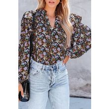 Floral Print Ruffled Bubble Sleeve Shirt