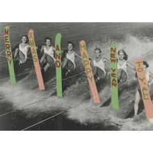 Water Skiing Surfers Happy New Year Sexy Women Greetings Postcard