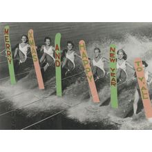 Water Skiing Surfers Happy New Year Sexy Women Greetings Postcard