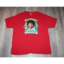 VTG Mens Womens Christmas Graphic T-Shirt Size 2X Bob Ross Happy Little Christma
