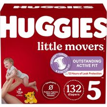 Huggies Size 5 Diapers, Little Movers Baby Diapers, Size 5 (27+ Lbs), 132 Count,