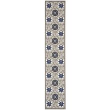 2 x 12 Gray and Blue Indoor Outdoor Runner Rug