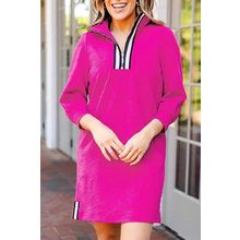 Rose Red Jacquard Textured Quarter Zipper Shift Mini Dress