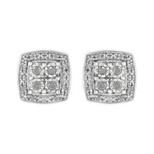 925 Sterling Silver 1/4 cttw Round Cut Diamond Square Shape Milgrain Stud Ea...