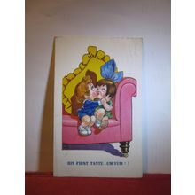'HIS FIRST TASTE YUM' Dudley Buxton used antique postcard children HUMOUR 1921 =
