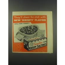 1958 Sunshine Krispy Saltines Crackers Ad - They'll cheer for chili